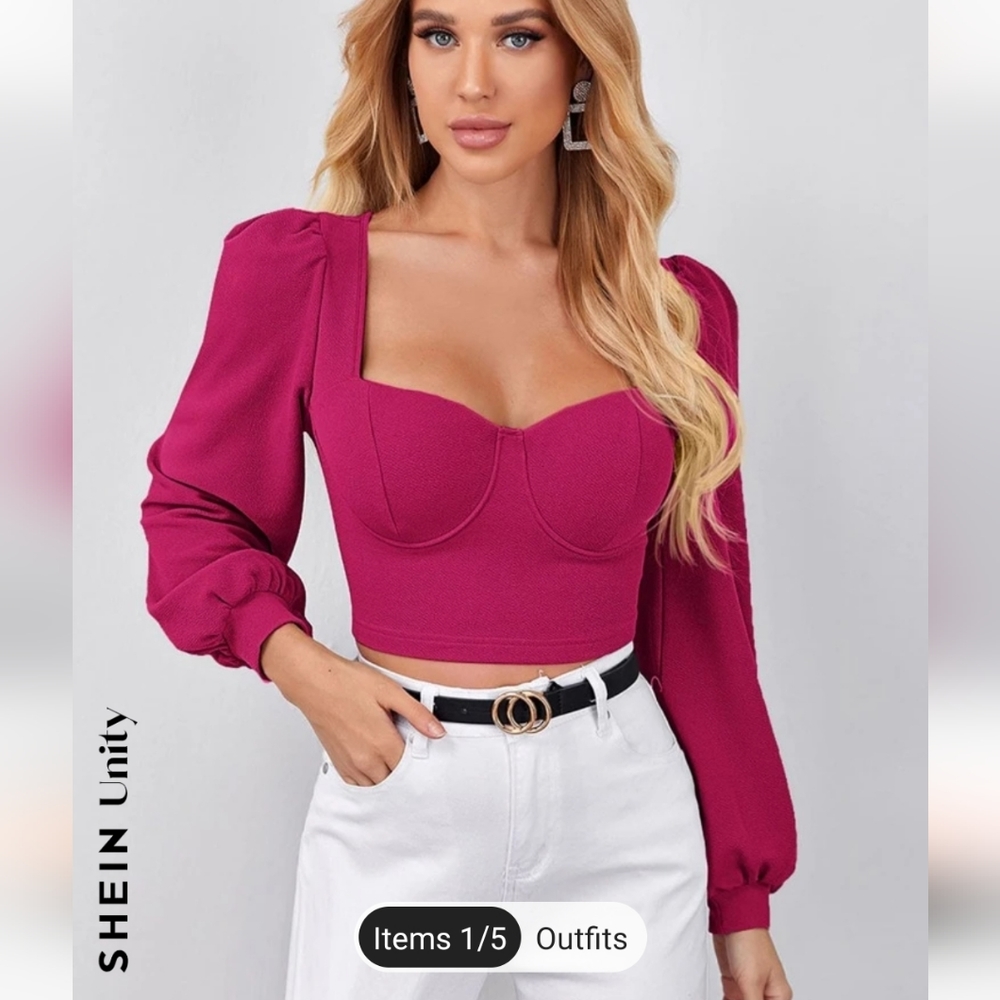 NEW, Size Large, SHEIN unity sweetheart neckline lantern sleeve crop top